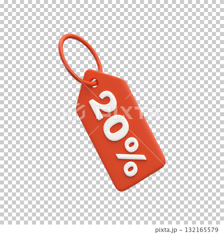 3D red price tag with 20 percent discount, symbol of sale, promotion or special offers 132165579