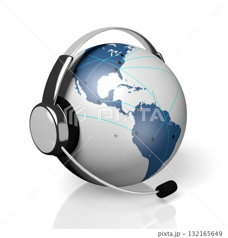 World map with headset - customer support concept World map with headset - customer support concept 132165649