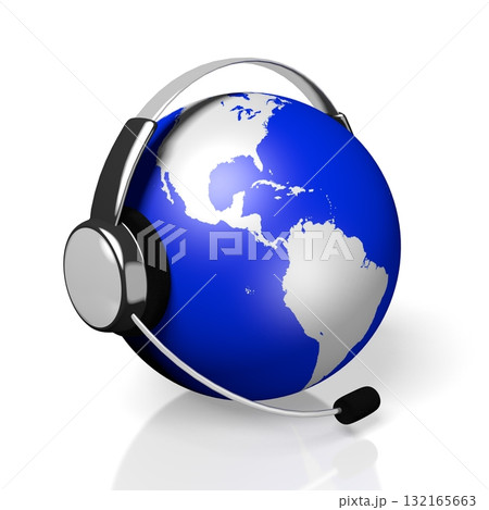 World map with headset - customer support concept 132165663