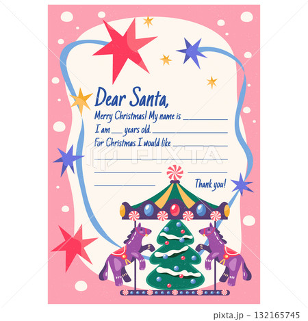 Vector Christmas letter to dear Santa. Child or kid mail for new year or Xmas wish. Seasonal wonder story background or December writing template. Children communication note. Winter holiday message. Vector Christmas letter to dear Santa. Child or kid mail for new year or Xmas wish. Seasonal wonder story background or December writing template. Children communication note. Winter holiday message. 132165745