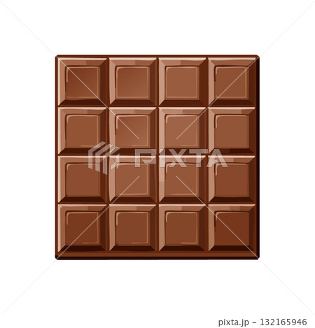 均等に並んだ正方形のブロックが特徴のなめらかな茶色のミルクチョコレートバーのフラットイラストレーショ 132165946