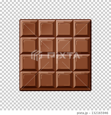 均等に並んだ正方形のブロックが特徴のなめらかな茶色のミルクチョコレートバーのフラットイラストレーショ 132165946
