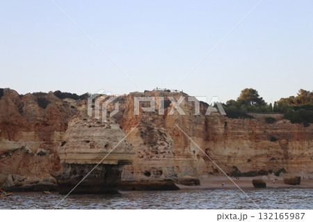Sunlit Coastal Cliff in Algarve, Portugal 132165987