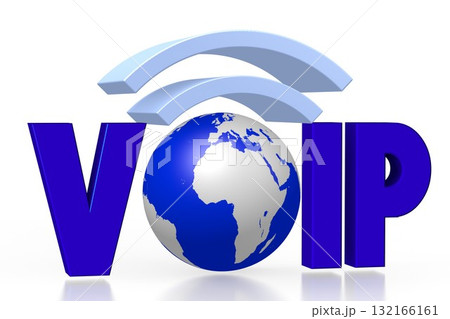 VOIP - blue word with an Earth and wifi sign  - 3D illustration 132166161