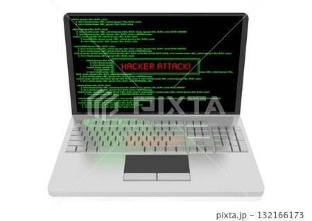 Laptop with green application code on w screen - hacker attack concept - 3D illustration Laptop with green application code on w screen - hacker attack concept - 3D illustration 132166173