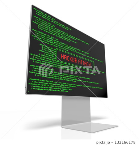 Computer monitor with green application code on w screen - hacker attack concept - 3D illustration Computer monitor with green application code on w screen - hacker attack concept - 3D illustration 132166179