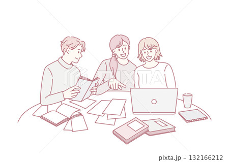 Smiling people study together with book using computer Smiling people study together with book using computer 132166212