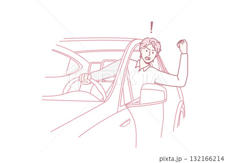 Aggressive male driver honk in horn in car 132166214