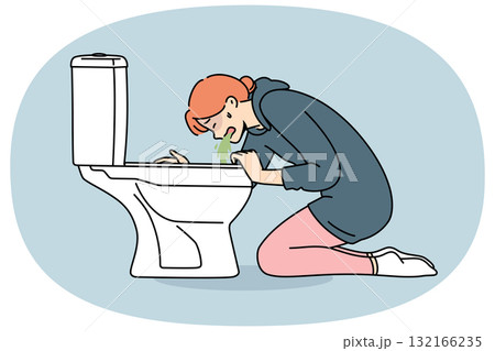 Woman vomits into toilet due to food poisoning caused by consumption of high-quality products Woman vomits into toilet due to food poisoning caused by consumption of high-quality products 132166235