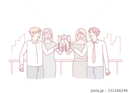 Happy diverse people celebrate cheers glasses together 132166246