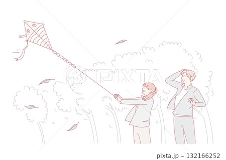 Happy father and daughter play with paper kite in park Happy father and daughter play with paper kite in park 132166252