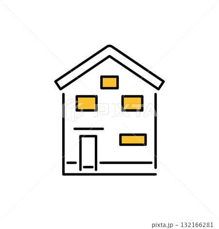 黄色アクセント細い線の家アイコン03 132166281