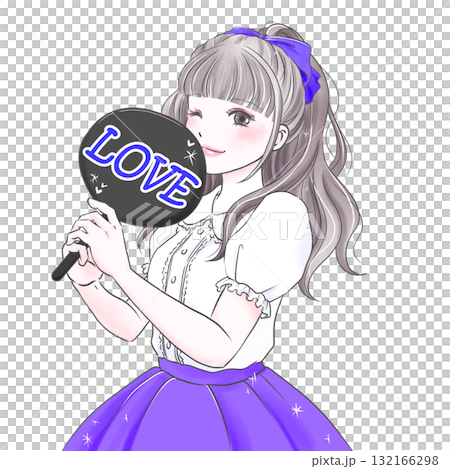 Purple woman holding a fan and enjoying her favorite activities Purple woman holding a fan and enjoying her favorite activities 132166298