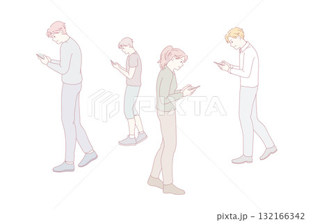 Diverse people addicted to social media on smartphones 132166342