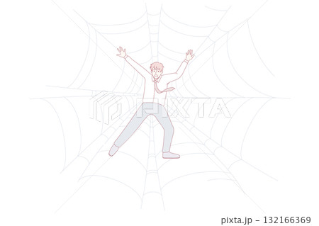 Worried businessman trapped in spider web Worried businessman trapped in spider web 132166369