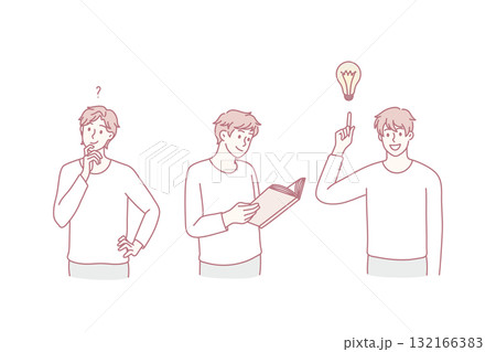 Smiling man find solution brainstorm over idea 132166383