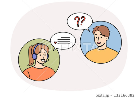 Woman call center operator advises man who contacted support service with question 132166392