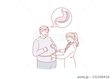 Doctor measure obese patient waist prepare for surgery 132166419