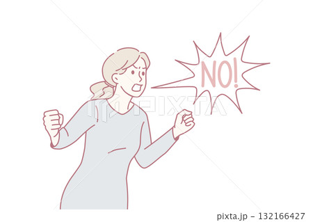 Angry woman scream No protest show dissatisfaction 132166427