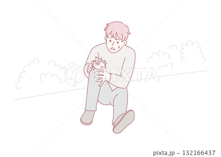 Unhappy small boy cry over broken leg 132166437