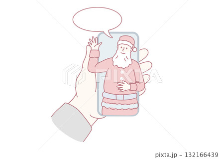 Person talk on video call with Santa Claus Person talk on video call with Santa Claus 132166439