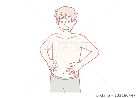 Unhealthy man have red spots suffer from illness 132166447