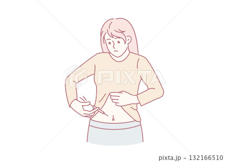 Sick woman make insulin injection in belly Sick woman make insulin injection in belly 132166510