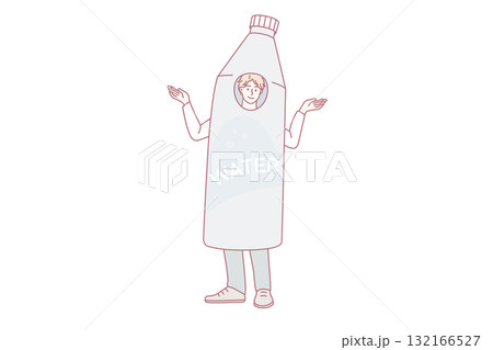 Smiling man dressed in water bottle advertise product 132166527