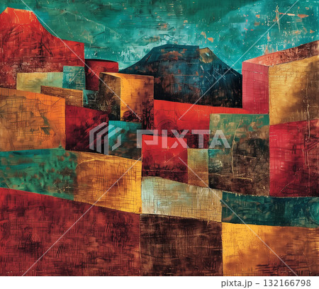 Abstract colorful mountain landscape art 132166798