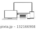 Computer monitor, laptop, smartphone and tablet with empty screens on white background 132166908