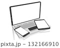 Computer monitor, smartphone and tablet with empty screens on white background 132166910