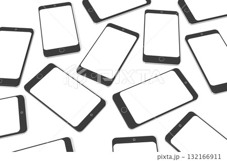 Many smartphones with empty screens isolated on white background - 3D illustration 132166911