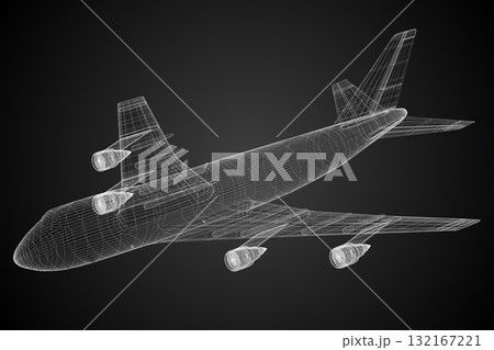 Passenger jet plane - 3D wireframe illustration 132167221