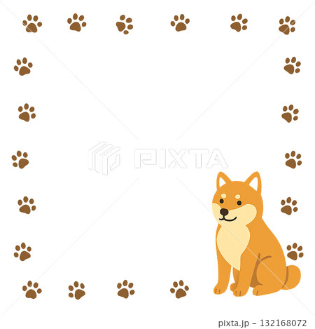 柴犬と足跡のフラットデザインフレーム 柴犬と足跡のフラットデザインフレーム 132168072