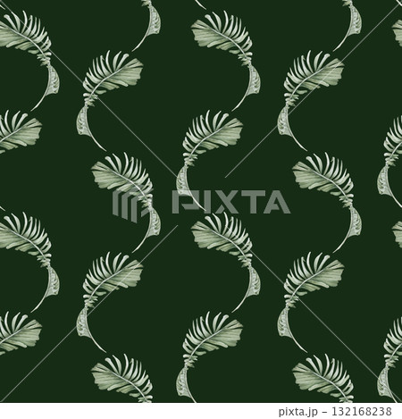 Palm fronds repeat pattern watercolor isolated on dark. Summer foliage drawing soft colors on seamless background. Palm leaves painted seamless background for textile, wallpaper, wrapping paper. Palm fronds repeat pattern watercolor isolated on dark. Summer foliage drawing soft colors on seamless background. Palm leaves painted seamless background for textile, wallpaper, wrapping paper. 132168238