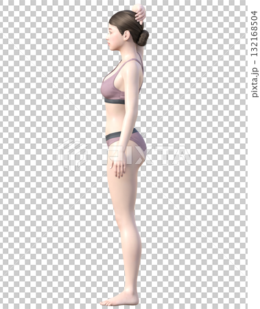 Hair removal treatment area 3D model female illustration of a Japanese woman with arms raised, whole body left side view Hair removal treatment area 3D model female illustration of a Japanese woman with arms raised, whole body left side view 132168504