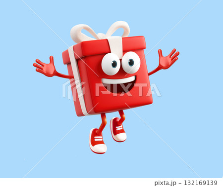 character Gift Box with white Ribbon on blue Background 132169139