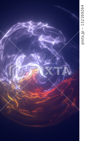 Abstract glowing plasma sphere of red and blue luminous energy waves in motion 132169264