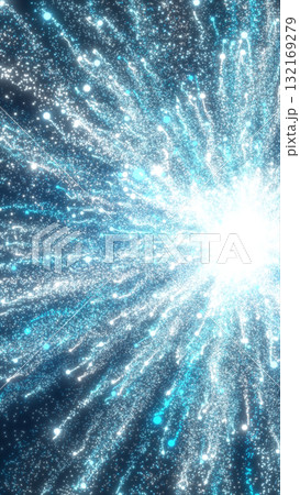 Exploding burst of glowing blue light particles radiating outward, resembling fireworks or cosmic energy Exploding burst of glowing blue light particles radiating outward, resembling fireworks or cosmic energy 132169279
