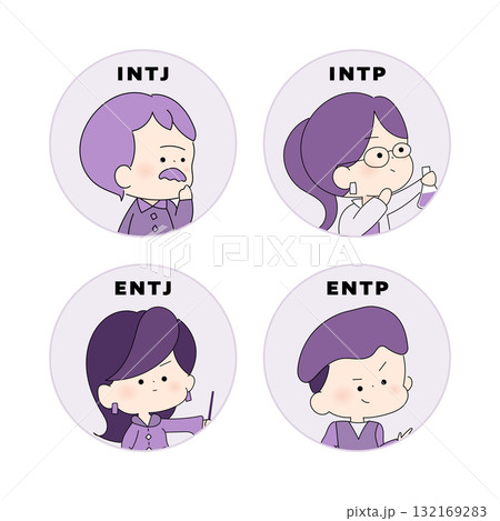 MBTI性格タイプ かわいいキャラクターイラスト INTJ, INTP, ENTJ, ENTP 132169283