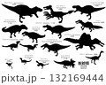 ティラノサウルスなど獣脚類の恐竜達　シルエットセット 132169444