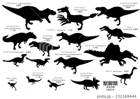 ティラノサウルスなど獣脚類の恐竜達　シルエットセット 132169444