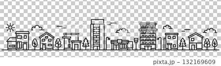 簡單的城市景觀插圖橫幅尺寸（白色背景） 132169609