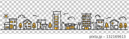 アクセントカラー イエロー街並みイラスト バナーサイズ（背景・白） 132169613