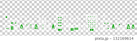 強調色綠色城市景觀插圖橫幅尺寸（背景黑色） 132169614