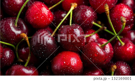 さくらんぼがぎっしり並ぶ瑞々しい接写写真 132169801