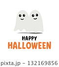happy halloween text with ghosts illustration vector illustration 132169856