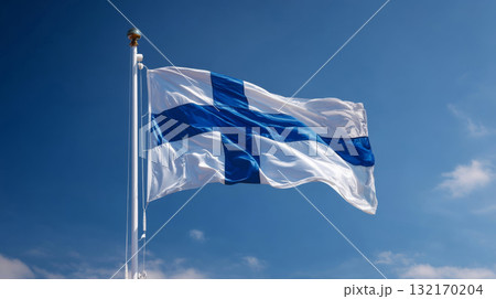 Somalias flag waving under a clear blue sky with fluffy white clouds on a sunny day 132170204