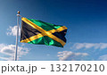 Somalias flag waving under a clear blue sky with fluffy white clouds on a sunny day 132170210