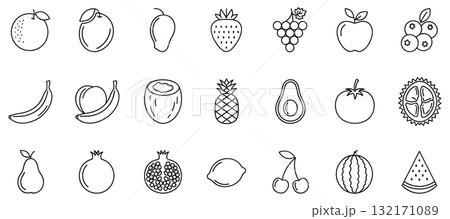 SEO Title: Fruit Outline Icon Collection Vector. Simple Healthy Food Line Art Set. SEO Title: Fruit Outline Icon Collection Vector. Simple Healthy Food Line Art Set. 132171089